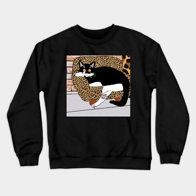 Cute Tuxedo Cat on his couch  Copyright TeAnne Crewneck Sweatshirt by TeAnne